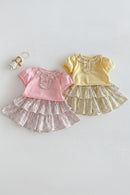 Baby Lace Collar T-shirt Summer Girls Version Bubble Sleeve Top Cute Floral Skirt