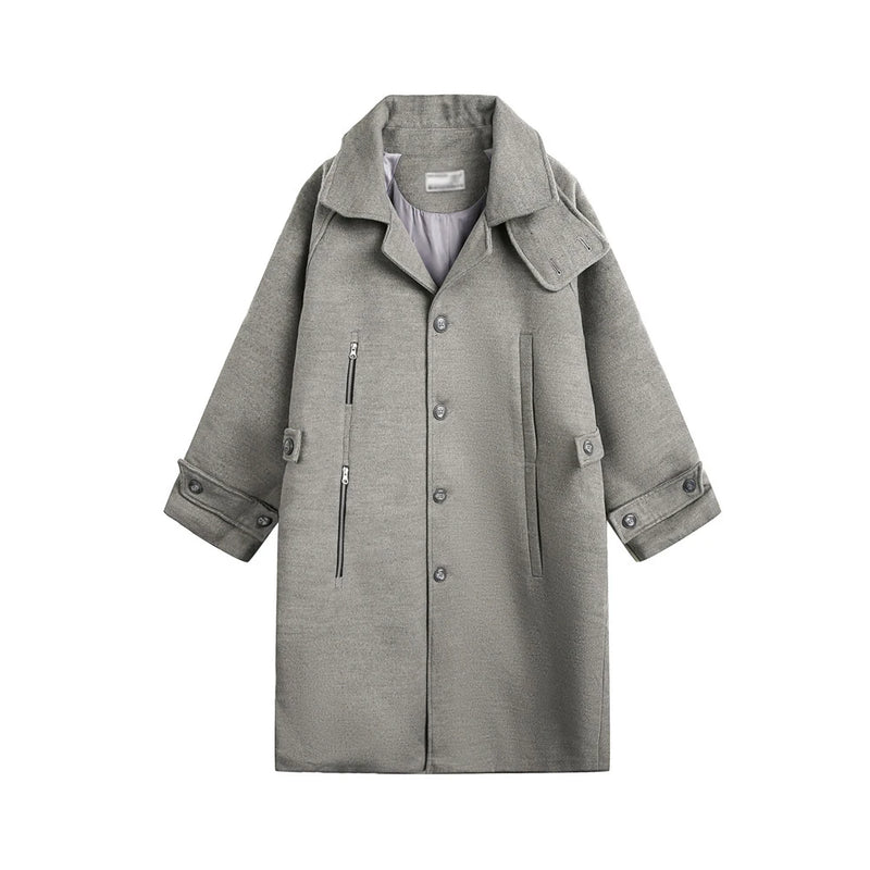 Woolen Coat Men Winter Streetwear Lapel Loose Single Breasted Outerwear Men