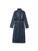 Women Long Jackets Denim Trench Autumn Belt Loose Lapel Double Breasted Jean Windbreaker Streetwear Jacket
