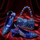 Slingback Heels Matching Clutch Bag Set Women Luxury Crystal Pointed Shoes for Wedding Evening Party