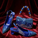 Fuchs Color Rhinestone high heel shoe And Bag Pointed-Toe Women Shoes