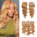 Woman with long blonde hair and hair extensions labeled 4x4 and 13x4, Obroi