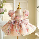 Girls High End Flower Pink Princess Ball Gown Children Cute Birthday Wedding Performance Dress