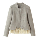 Spring Autumn Women Elegant Blazer Single Breasted Lace Hem Outerwear