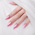 Hand with pink nail polish on a white background, Obroi