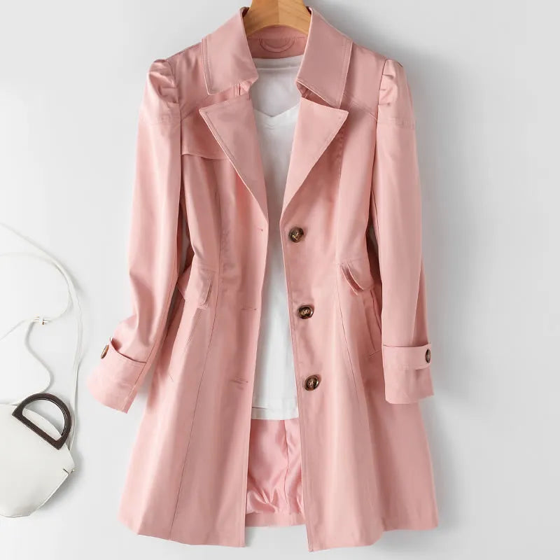 Spring Autumn Trench Coat Woman Single-breasted Mid-Long Women Trench Coat Overcoat Windbreaker Female