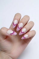 10Pcs Handmad Press on Nails White Base Nails with Diamonds Aurora & Mirror Powder Crystal Nails