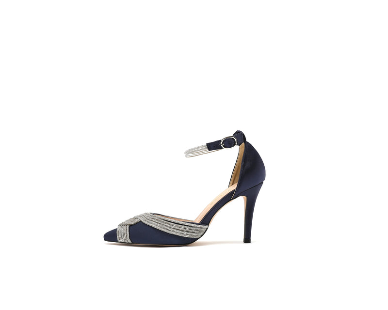 European and American High Heel Shoes Pointed Thin Heels Water Diamond Toe Hollow Shoes Satin Sandals