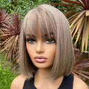 Ombre Platinum Blonde Natural Straight Lace Front Wig For Women Preplucked Hairline Bob Wigs With Bangs