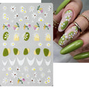White Flowers Nail Stickers Summer Small Daisy Floral Leaves 3D French Line Nail Art Decorations Self-Adhesive Slider Manicure
