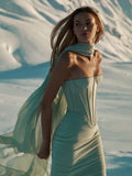 Enchanting Strapless Corset Mint Dress with Floaty Scarf for High-Profile Events Evening Gown