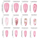 Sweet Pink Marbling Manicure False Nails French Medium Almond Detachable Press On Nail Tips