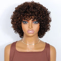 Highlight Brown Human Hair Wigs Short Pixie Cut Curly Bob For Women Wigs