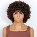 Highlight Brown Human Hair Wigs Short Pixie Cut Curly Bob For Women Wigs