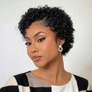 13x4x1 Lace Frontal Wig for Women Short Pixie Cut Kinky Curly Slide Part Human Hair