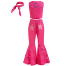 Girls Barbie Cosplay Costume Party Bow Pink Plaid Dress Clothing Set