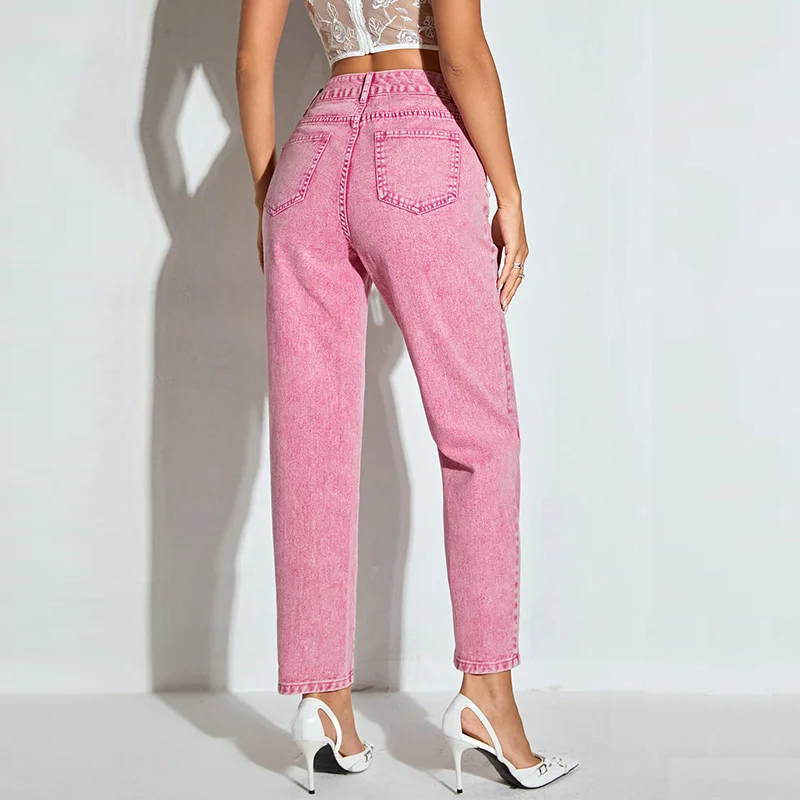 Women High Waisted Jeans Streetwear Straight Denim Trousers Woman Casual Ankle-Length Pants