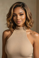 UNice 13x4 Pre-Everything™ Lace Frontal Brown With Honey Blonde Face-Framing Highlights Wavy Bob Glueless Wig With Drawstring