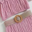 Summer Kid Girls Clothes Off Shoulder Short Sleeve Strap Tops Ruffle Skirt Set Pink Clothes