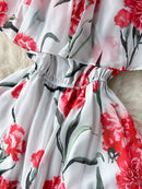 Vintage Beach Dress Women Elegant Off The Shoulder Floral Party Dresses Ladies A-line Casual Chiffon Long Robe