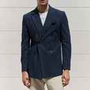 ﻿ Blazer Casual Suit Stripe Double Breasted Jacket Prom Elegant Smoking Slim Retro Fit Suit Coat Blazer for Men