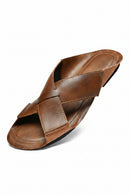 Leather Slippers Open-toe Sandal Man Flat Slides Beach Summer Shoes