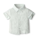 Short-sleeve shirt with a subtle pattern on a white background, brand Obroi.