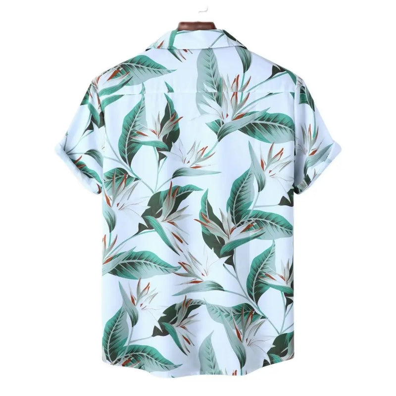 Green Leaves Hawaiian Shirts for Men Summer Short Sleeves Cuban Collar Shirt Loose Casual Beach Tops