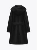 Solid Belt Decorate Elegant Casual Long Hooded Coat Trench Women Jacket
