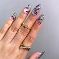 24Pcs Almond Head Press on Nails Sets Christmas String Lights Stick on Nail Glitter Winter Nail