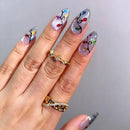 24Pcs Almond Head Press on Nails Sets Christmas String Lights Stick on Nail Glitter Winter Nail