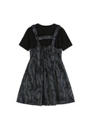 Women's Dresses Two-Piece Set Gothic Short Sleeve T-Shirts Tops Female Elegant Vintage Chic Suspender Dress Summer