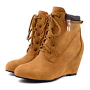 Autumn Ankle Boots Women Wedges High Heels Round Toe Cross Tied Platform Boots