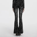 Women Gothic Crescent Hollowed Moon Mesh Flare Pants Crotch Pleat Design Trousers