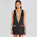 Elegant Women Luxury Formal Rhinestone Mini Dress Evening Ladies Spring Summer