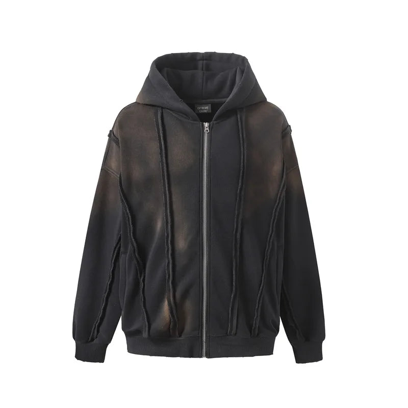 Winter Hoodie Jacket Patchwork Hooded Sweatshirt Fleece Coat