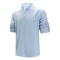 Spring Summer Men Linen Shirts Casual Lightweight Henley Neck Hawaiian Beach Shirts