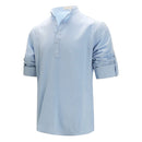 Spring Summer Men Linen Shirts Casual Lightweight Henley Neck Hawaiian Beach Shirts