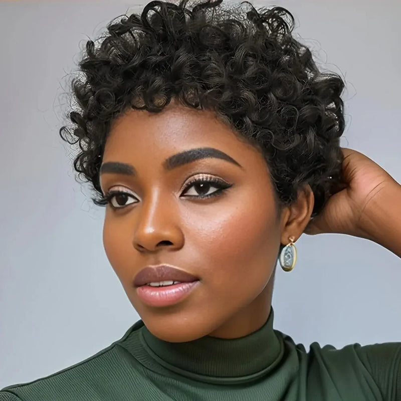 Curly Wigs Human Hair Short Curly Human Hair Wig for Women Natural Black Pixie Cut Wigs