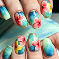 24Pcs Short Ballet False Nails with Red Flower Design Green Ins Wearable Press-on Nails
