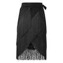 Womens Latin Dance Skirts Ballroom Dance  Performance Costume Lace-Up Fringed Hip Scarf Tassel Waltz Skirt