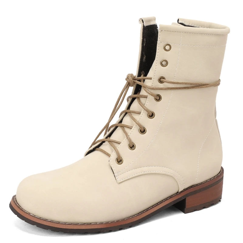 Motorcycle Boots Shoes Woman Lace-up Autumn Winter Ankle Riding Boot