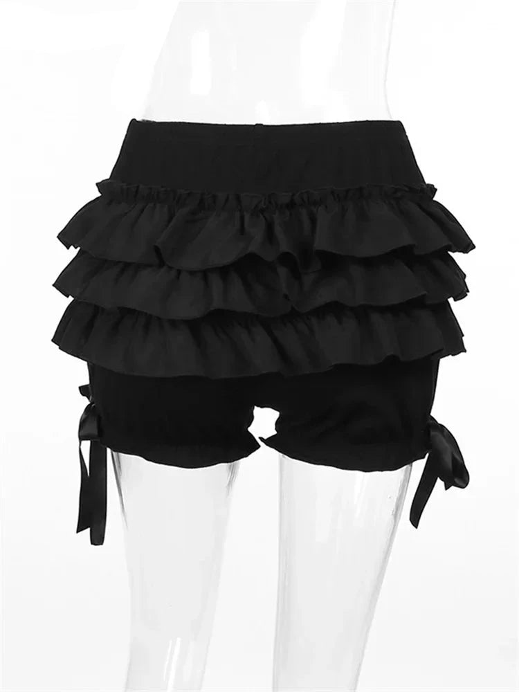 Mall Goth Lace Shorts Women Aesthetic Cute Sweet Bow Patchwork Shorts Kawaii Outfits