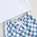 Baby 2 Piece Outfits 4th of July Flag Short Sleeve T-Shirt and Elastic Checkerboard Shorts Set Summer Boy Girl Clothes Set