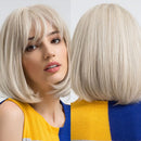 Short Bob Platinum Blonde Wig with Bangs Natural Straight Blonde Wig