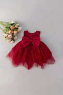Red Lace Baby Dresses Christening Gown for Kids Princess Bowknot Toddler Girl Clothes Newborn Things