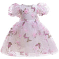 White dress with pink floral and butterfly patterns on a white background, Obroi