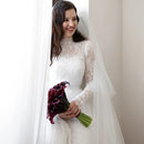 Romantic Wedding Dress High Neck Long Sleeves Sweep Train Lace Bridal Gown