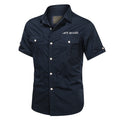 Summer New Men Military Tactical Short-sleeved Shirt Cotton Casual Loose Top Men Lapel Solid Single-breasted Shirt