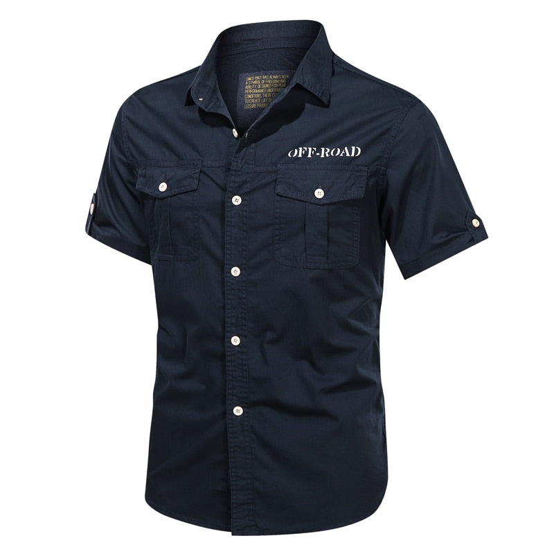 Summer New Men Military Tactical Short-sleeved Shirt Cotton Casual Loose Top Men Lapel Solid Single-breasted Shirt